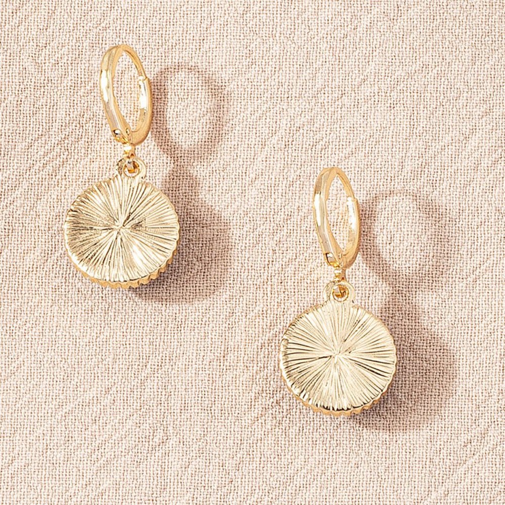 Western Southwestern Gold & Turquoise Round Boho Huggie Earrings NEW - Picture 4 of 6